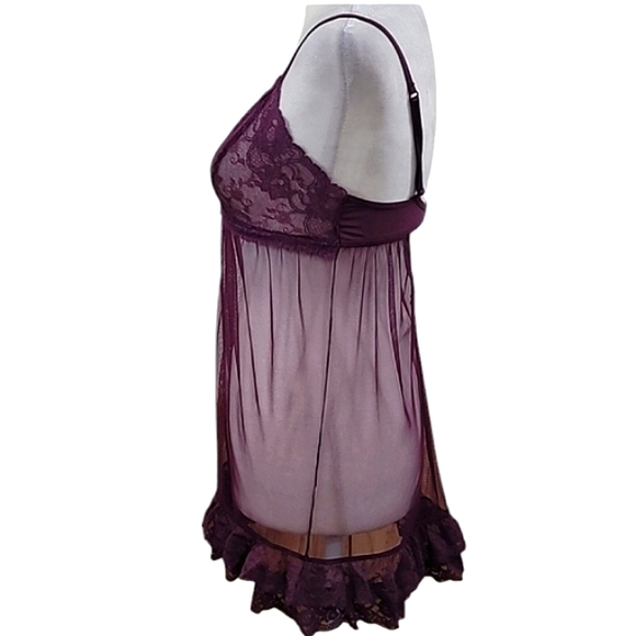 Victoria's Secret Nightie Purple Sheer Tulle Flyaway Front Cutout Back Lace Trim - Picture 6 of 10